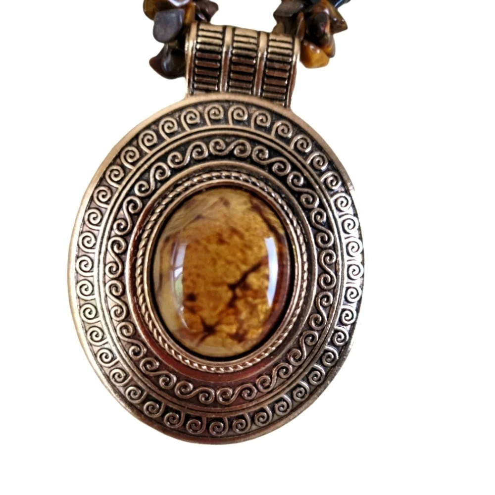 TIGER‎ EYE Cabochon Goldtone Necklace